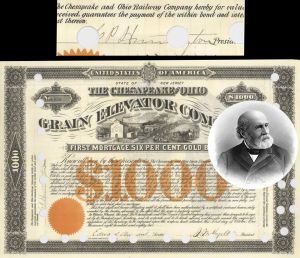 Collis P. Huntington signed Chesapeake and Ohio Grain Elevator Co - 1882 dated Autograph Bond