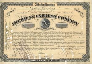 American Express Co. Signed by J.F. Fargo, Small and Livingston - 1925 dated Autographed Stock Certificate