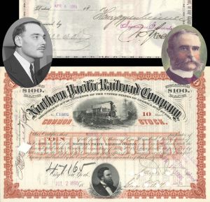 Northern Pacific Railroad Co. Issued to and Signed by Henry Oppenheimer and Brayton Ives - 1895 dated Autographed Stock Certificate
