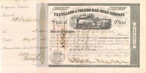 Cleveland and Toledo Rail-Road Co. issued to and signed by E.B. Litchfield twice - 1855 dated Autographed Stock Certificate
