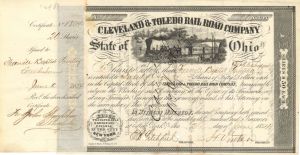 Cleveland and Toledo Rail-Road Co. signed by E.B. Litchfield - 1854 or 1857 dated Autographed Stock Certificate