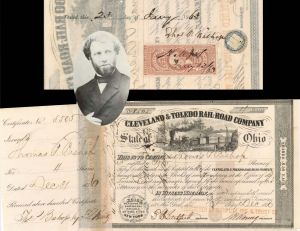 Cleveland and Toledo Rail-Road Co. signed by E.B. Litchfield - 1856 dated Autographed Stock Certificate
