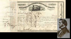 Michigan Southern and Northern Indiana Railroad Co. signed by Edwin C. Litchfield - 1857 dated Autographed Stock Certificate