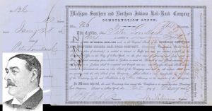 Michigan Southern and Northern Indiana Rail-Road Co. issued to  Peter Lorillard  - 1856 dated Stock Certificate