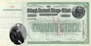 Pittsburgh, Cincinnati, Chicago and St. Louis Railway Co. Issued to Andrew W. Mellon - 1907 dated Stock Certificate