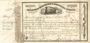 Michigan Southern and Northern Indiana Railroad Co. issued to Jacob Little  - 1856 dated Autographed Stock Certificate