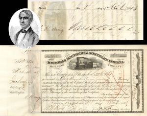 Michigan Southern and Northern Indiana Railroad Co. issued to Jacob Little and Co. and signed by Jacob Little  - 1856 dated Autographed Stock Certificate