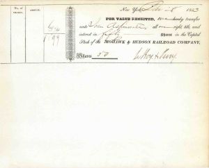 Mohawk and Hudson Railroad Co. issued to John Aspinwall - 1833 or 1835 dated Stock Certificate