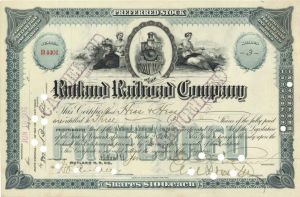 Rutland Railroad Co. Signed by E.V.W. Rossiter - 1909 dated Autographed Stock Certificate
