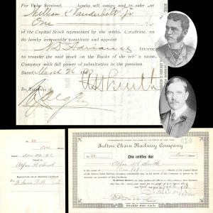 Fulton Chain Railway Co. Issued to and signed twice by Alfred H. Smith - 1916 dated Autographed Stock Certificate