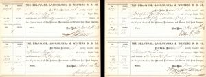 Pair of Uncut Sheet of 2 Delaware, Lackawanna and Western Railroad Co. one issued to and one signed by Moses Taylor - 1869 dated Autographed Stock Certificate