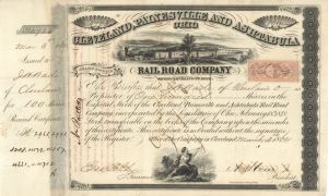 Cleveland, Painesville and Ashtabula Railroad Co. issued to J. H. Wade - 1864 dated  Stock Certificate