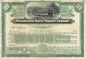 Philadelphia Rapid Transit Co. issued to P.A.B. Widener and signed by George D. Widener - Died on the Titanic - 1905 dated Autographed Stock Certificate