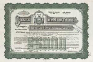 State of New York General State Improvements issued to George D. Widener - not signed - Died on the Titanic - 1948 dated $5,000 Bond