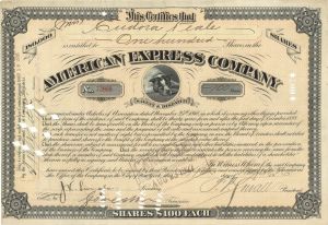 American Express Co. signed by F.P. Small - 1926 dated Autographed Stock Certificate