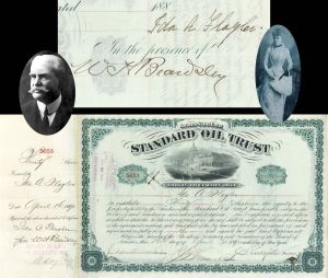 Standard Oil Trust  Issued to and Signed by Ida A. Flagler - also signed by J.D. Rockefeller, Jno. D. Archbold and W.H. Beardsley - 1890 dated Autographed Oil Stock Certificate
