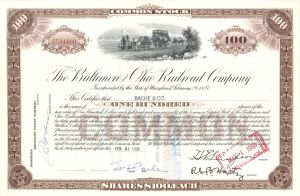 Baltimore and Ohio Railroad Co. issued to Bache and Co. - 1958 dated Stock Certificate