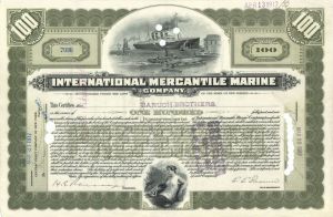 International Mercantile Marine Co. issued to Baruch Brothers  - 1917 dated Autographed Stock Certificate