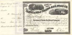 Cleveland and Toledo Rail-Road Co. issued to A. Belmont and Co. - 1863 Autograph Stock Certificate