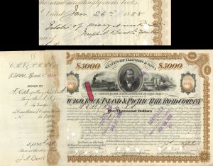 Chicago, Rock Island and Pacific Railroad Co. issued to Estate of Mary Ann Booth and signed by Joseph A. Booth - 1886 dated Autographed Stock Certificate