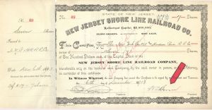 New Jersey Shore Line Railroad Co. Signed by W.C. Brown - 1913 dated Autographed Stock Certificate