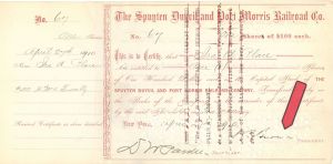 Spuyten Duyvil and Port Morris Railroad Co. Signed by W.C. Brown - 1910 dated Autographed Stock Certificate