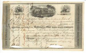 Baltimore and Ohio Rail Road Co. Issued to Will of Charles H. Carroll - 1837 dated Autographed Stocks and Bonds