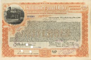 Baltimore and Ohio Railroad Co. Issued to Henry Clews and Co. - 1900 dated Authogragh Railway Bond