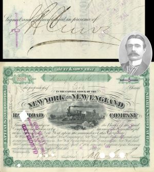 New York and New England Railroad Co. issued to Henry Clews and Co. and Signed by J.B. Clews - 1889 dated Stock Certificate