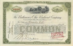 Baltimore and Ohio Railroad Co. Issued to Alexander Bell - 1929 dated Stock Certificate