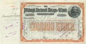 Pittsburgh, Cincinnati, Chicago and St. Louis Railway Co. Issued to A.J. Cassatt - 1899 dated Stock Certificate