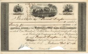 Baltimore and Ohio Railroad Co. Issued to Percival Drayton - 1846 dated Stock Certificate