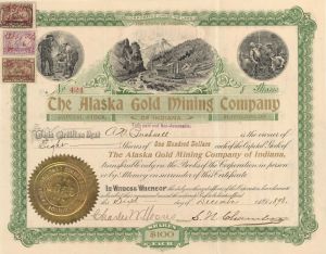 Alaska Gold Mining Co.  - 1898 dated Stock Certificate