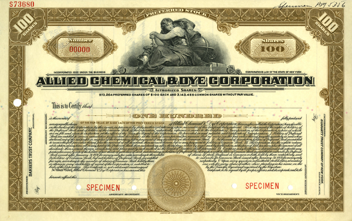 Allied Chemical and Dye Corporation - Stock Certificate