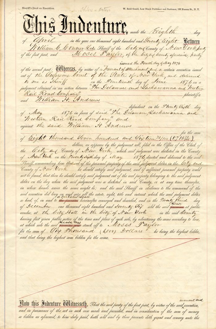 Indenture of 1878 - Moses Taylor