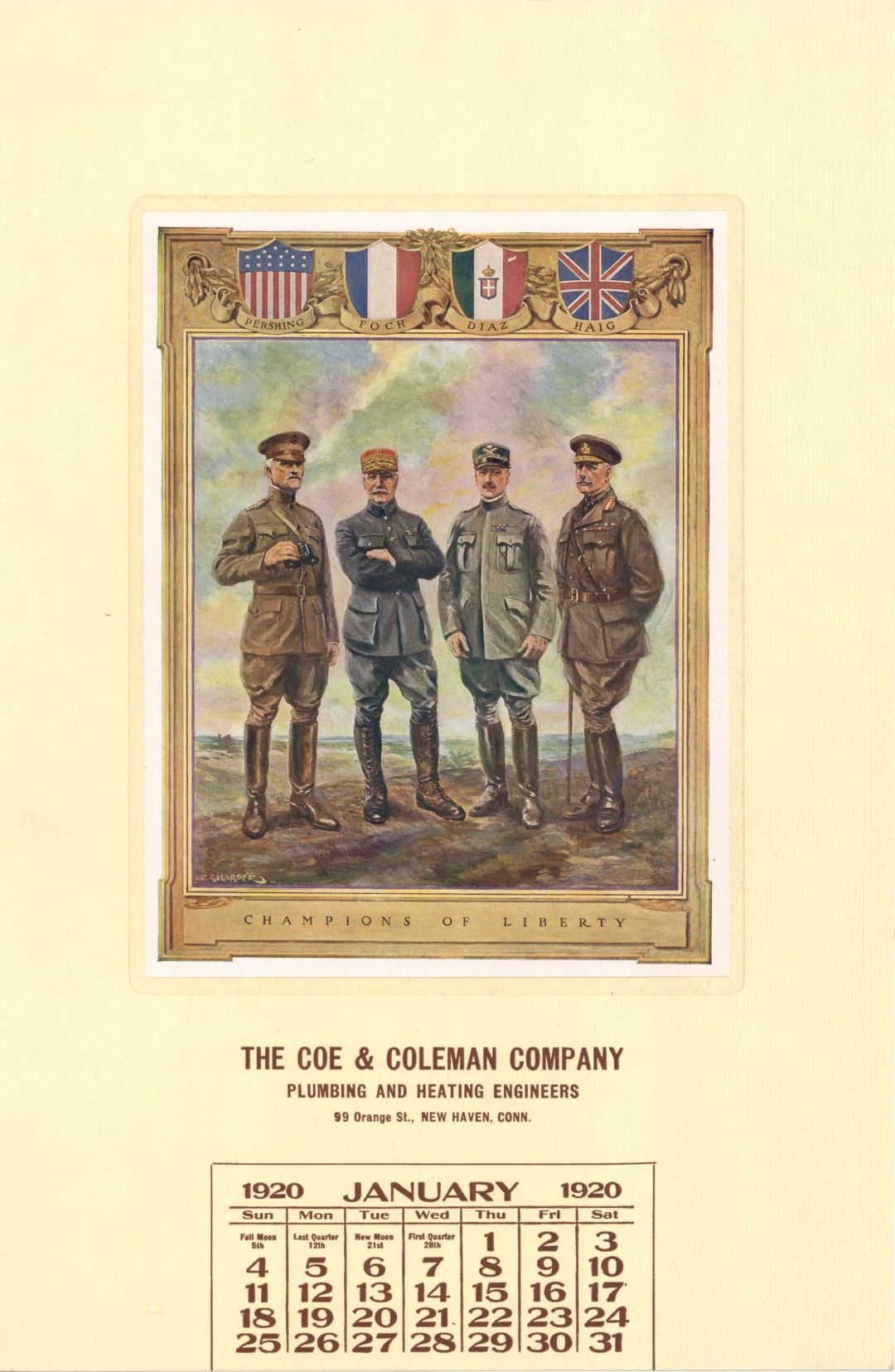 Coe and Coleman Co. - 1920 dated Americana Advertising Calendar