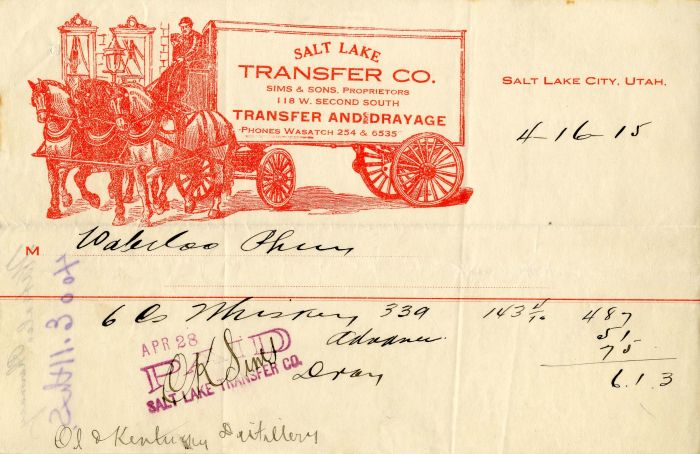 Salt Lake Transfer Co. Receipt