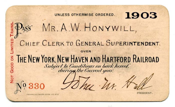New York, New Haven and Hartford Railroad Railroad Pass - Americana