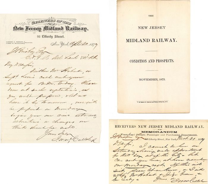 New Jersey Midland Railway Letter and Memo - 1877 dated Americana Group