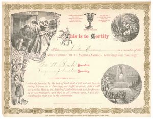 Summerfield M. E. Sunday School Temperance Society - Membership Certificate