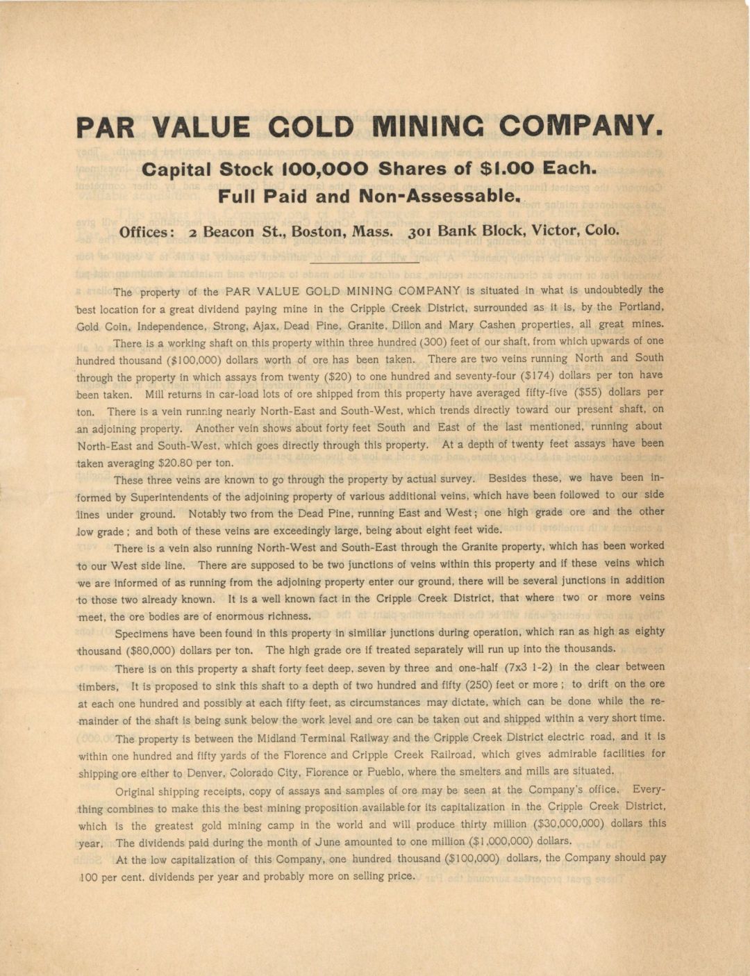 Prospectus for Par Value Gold Mining Co. - Americana