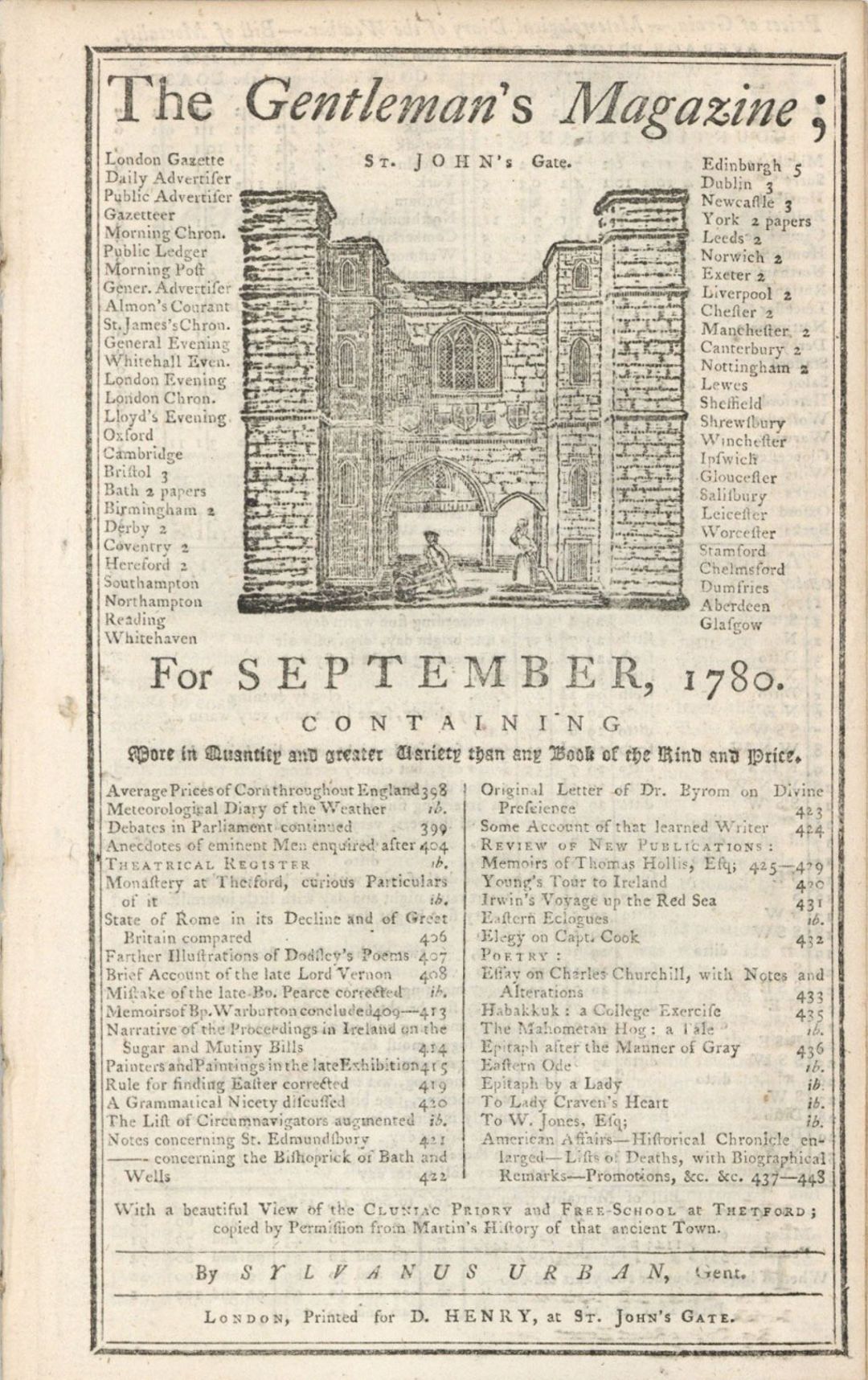 1780 dated Gentleman's Magazine - Americana