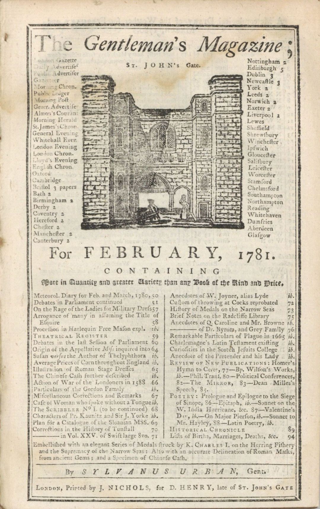 1781 dated Gentleman's Magazine - Americana