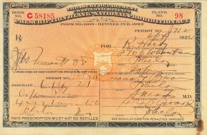 1923-1925 dated Prescription Form - National Prohibition Act - Americana - Beautiful Orange Background