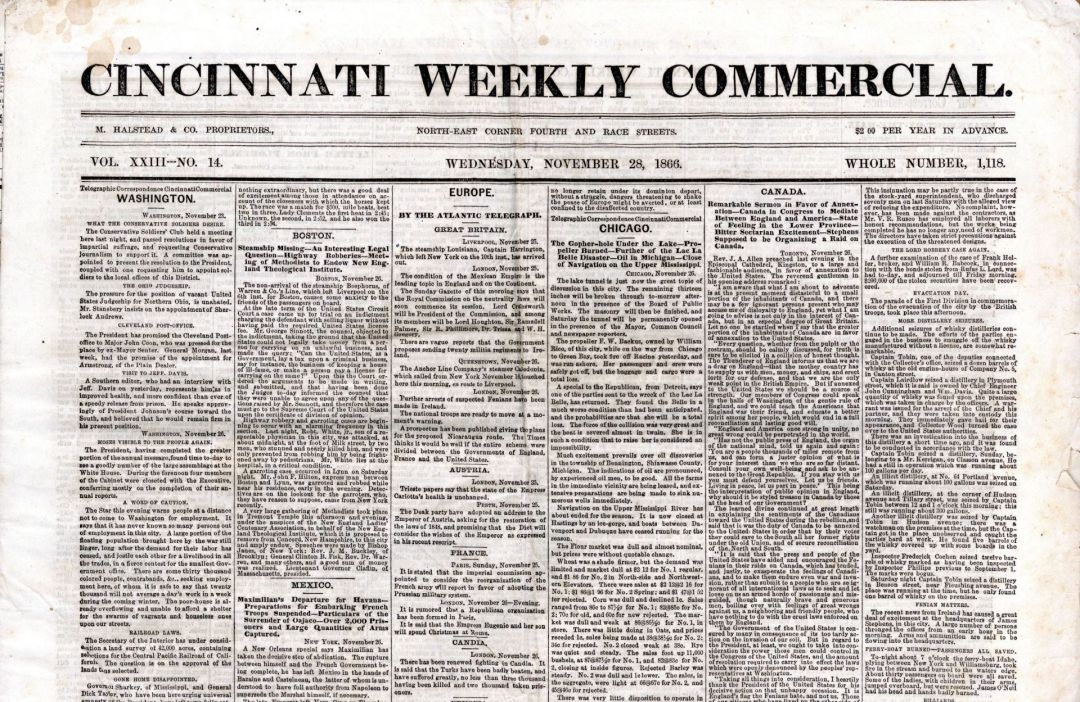 Group of 11 Cincinnati Weekly Commercial - 1866-1873 dated Americana