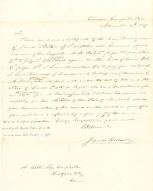 Pension Office Letter - 1847 dated Americana