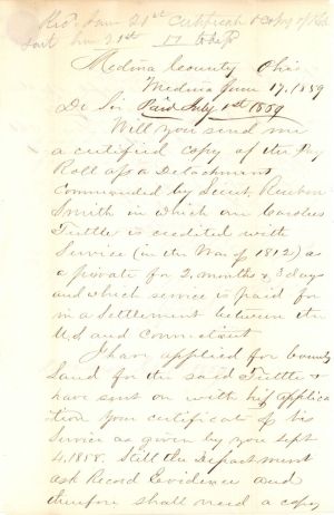 Medina County Ohio Letter - 1859 dated Americana