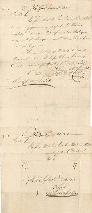 1801 dated Letter Involving 2 $10 Counterfeit Bills - Americana - Counterfeiting