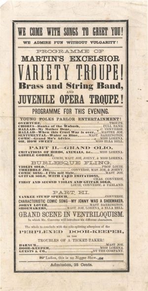 (1863) Ad for Martin's Excelsior Variety Troupe -  Americana