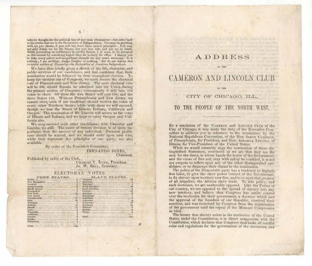 1854 Address of the Cameron and Lincoln Club -  Americana